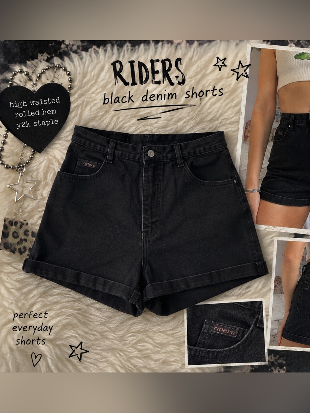 Riders by Lee Black High-Rise Rolled Hem Denim Shorts